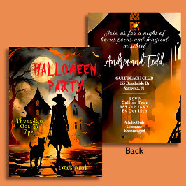 Elegantes Halloween-Party für Hexen und Katzen-Sil Einladung