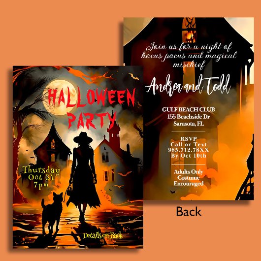 Elegantes Halloween-Party für Hexen und Katzen-Sil Einladung