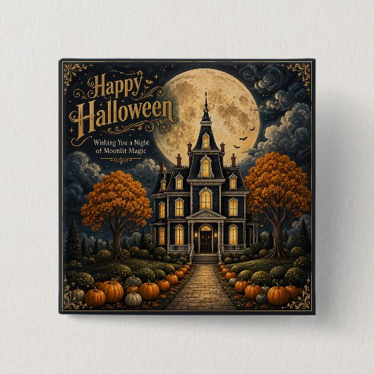 Elegantes Halloween-Spookschloss Button (Vorderseite)