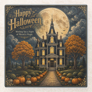 Elegantes Halloween-Spookschloss Glasuntersetzer