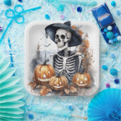 Elegantes Halloween-Wasserfarbenskelett Pappteller (Party)