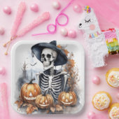 Elegantes Halloween-Wasserfarbenskelett Pappteller (Party)