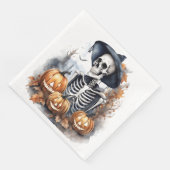 Elegantes Halloween-Wasserfarbenskelett Serviette (Ecke)