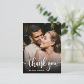Elegantes Hand Lettering Wedding Foto Danke Postkarte (Stehend Vorderseite)