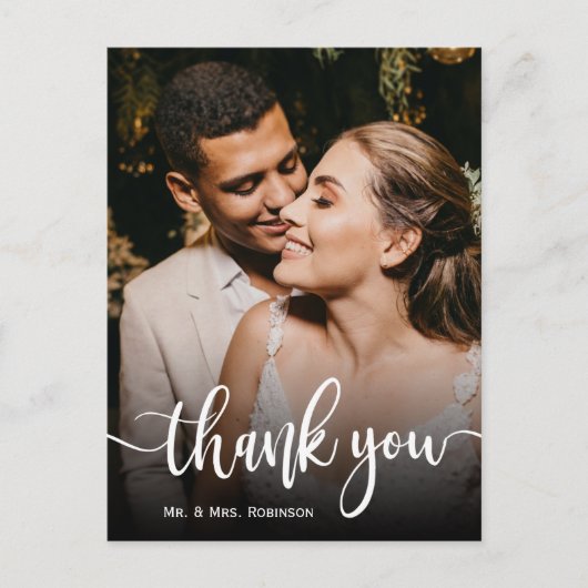 Elegantes Hand Lettering Wedding Foto Danke Postkarte (Vorderseite)