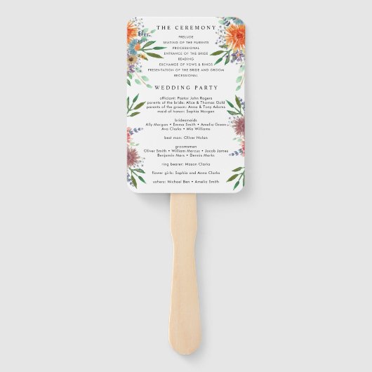 Elegantes handgemaltes Hochzeitsprogramm Fächer (Rückseite)