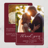 Elegantes handgeschriebenes Burgundy Wedding Foto Dankeskarte (Vorne/Hinten)