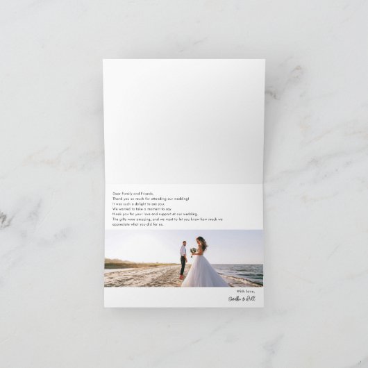 Elegantes handgeschriebenes Foto Hochzeit 2 Dankeskarte (Innenseite)