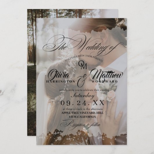 Elegantes handgeschriebenes Foto Hochzeit Einladung (Vorne/Hinten)