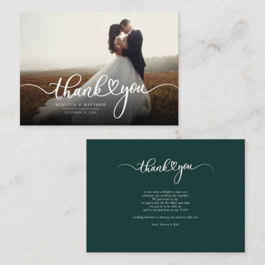 Elegantes handgeschriebenes Foto Hochzeit Vielen D Mitteilungskarte (Vorne/Hinten)