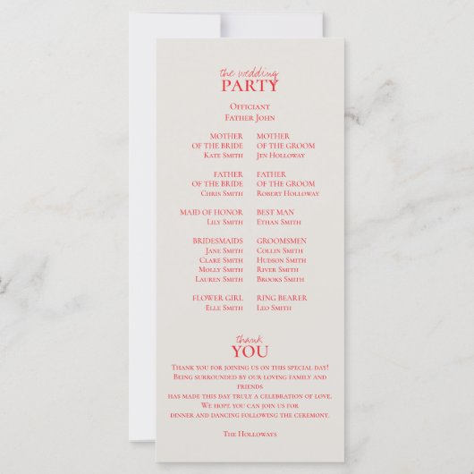 Elegantes, handgeschriebenes Hochzeitsprogramm (Rückseite)