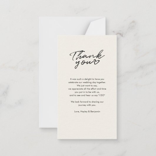 Elegantes handgeschriebenes Hochzeitssemble Foto V Mitteilungskarte (Rückseite)