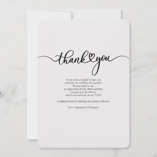 Elegantes handgeschriebenes Hochzeitssemble Foto V Mitteilungskarte (Rückseite)