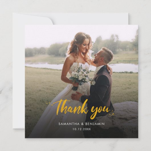 Elegantes handgeschriebenes Hochzeitstag-Foto Dankeskarte (Vorderseite)