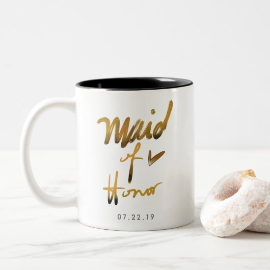 Elegantes handgeschriebenes Imitat Gold | TRAUZEUG Zweifarbige Tasse (Mit Donut)