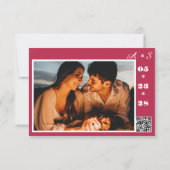 Elegantes handgeschriebenes Monogram QR Code Magen Save The Date (Rückseite)