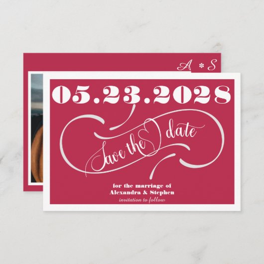 Elegantes handgeschriebenes Monogram QR Code Magen Save The Date (Vorne/Hinten)