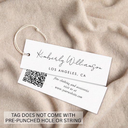 Elegantes handgeschriebenes QR-Code-Kleidungsanhän Mini Visitenkarte