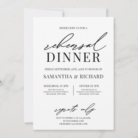 Elegantes, handgeschriebenes rustikales Abendessen Einladung (Vorderseite)