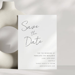 Elegantes handgeschriebenes Schwarz-Weiß-Hochzeits Save The Date