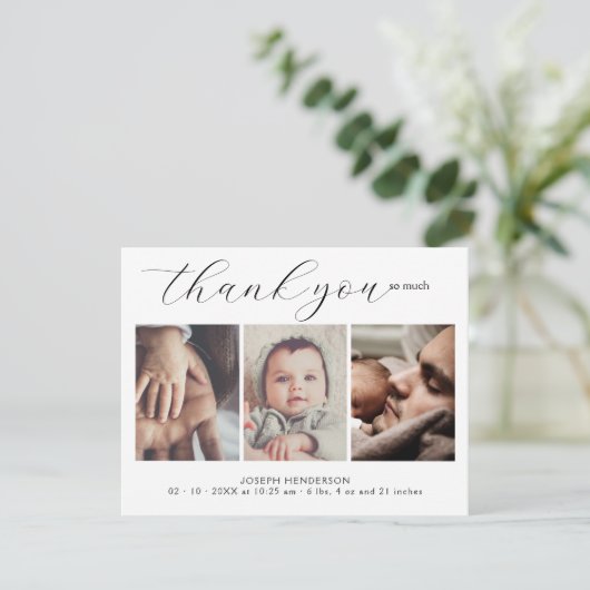 Elegantes, handgeschriebenes Script 3 Foto Baby Vi (Stehend Vorderseite)