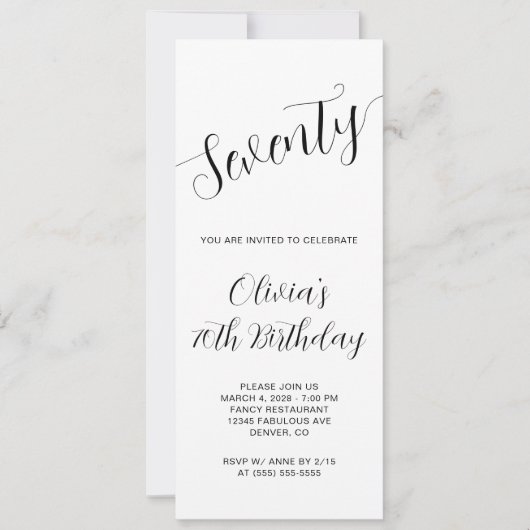 Elegantes handgeschriebenes Skript 70. Geburtstag Einladung (Vorderseite)
