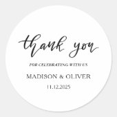 Elegantes handgeschriebenes Skript Danke Hochzeit Runder Aufkleber (Vorderseite)