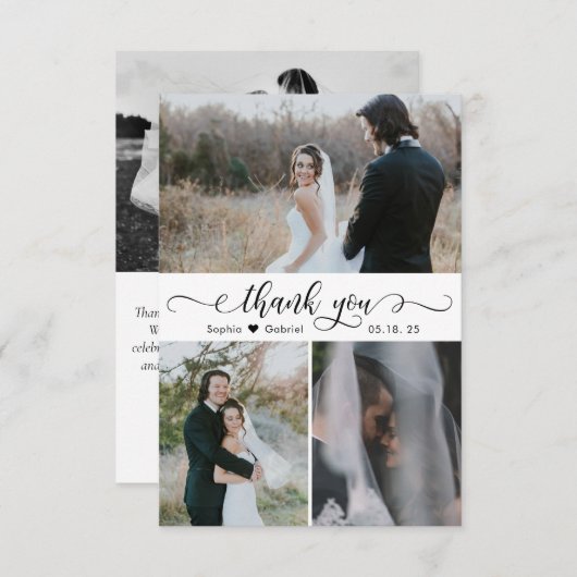 Elegantes handgeschriebenes Skript HochzeitsfotoCo Dankeskarte (Vorne/Hinten)