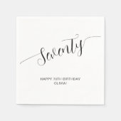 Elegantes handgeschriebenes Skript Siebzig Geburts Serviette (Vorderseite)