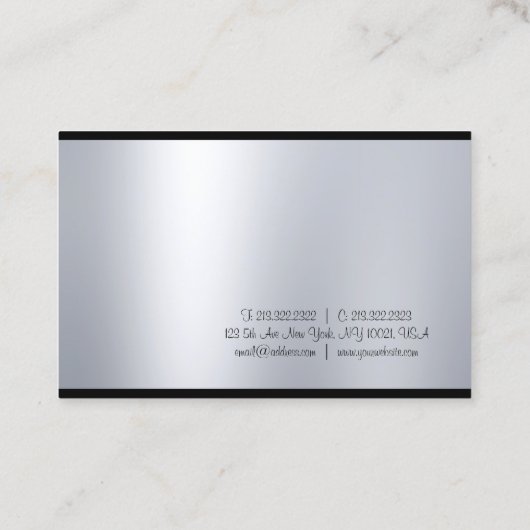 Elegantes handgeschriebenes Skript Silver Look Cle Visitenkarte (Rückseite)