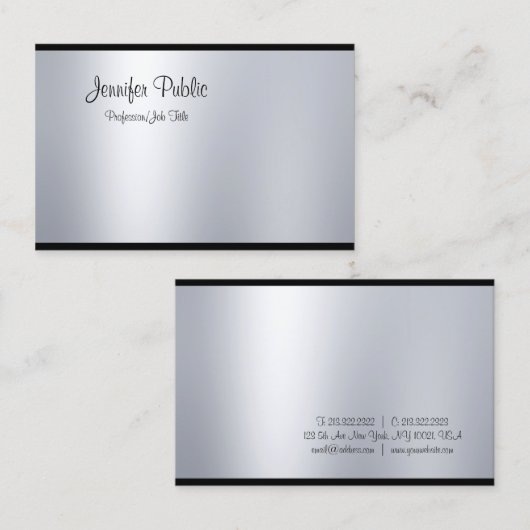 Elegantes handgeschriebenes Skript Silver Look Cle Visitenkarte (Vorne/Hinten)