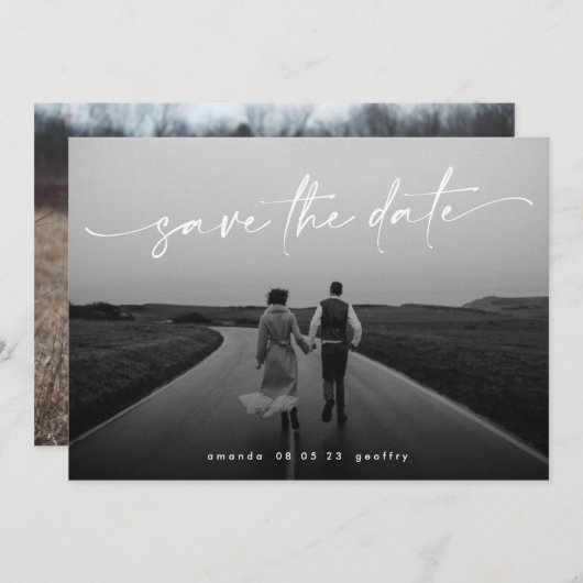 Elegantes handgeschriebenes Skriptüberlagerungs-Fo Save The Date (Vorne/Hinten)