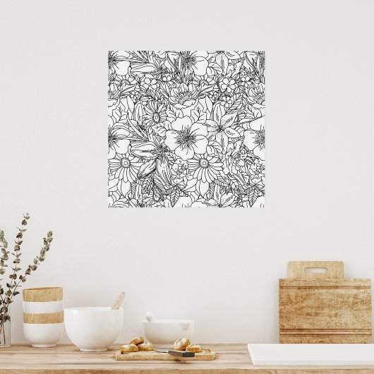 Elegantes handgezeichnetes Blumendoodles-Design Poster (Küche)