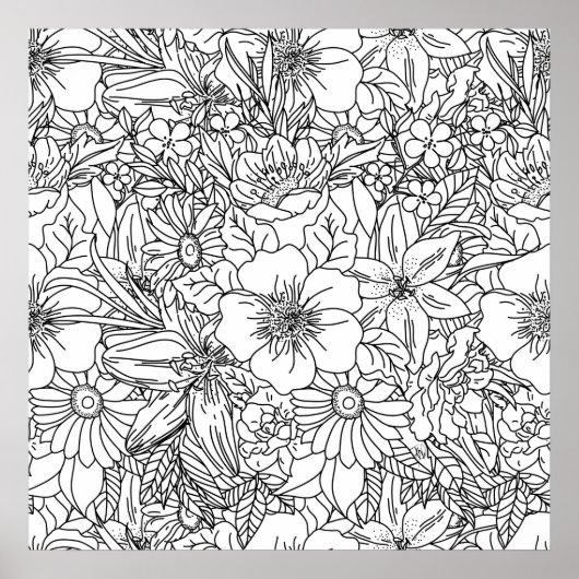 Elegantes handgezeichnetes Blumendoodles-Design Poster (Vorne)