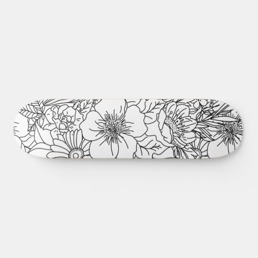 Elegantes handgezeichnetes Blumendoodles-Design Skateboard (Horizontal)