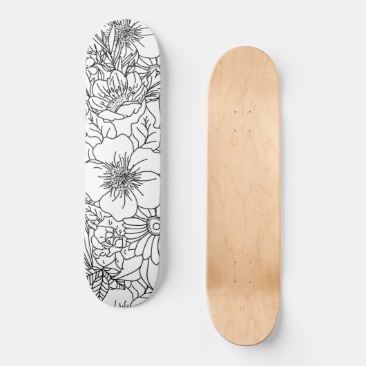 Elegantes handgezeichnetes Blumendoodles-Design Skateboard (Vorderseite)