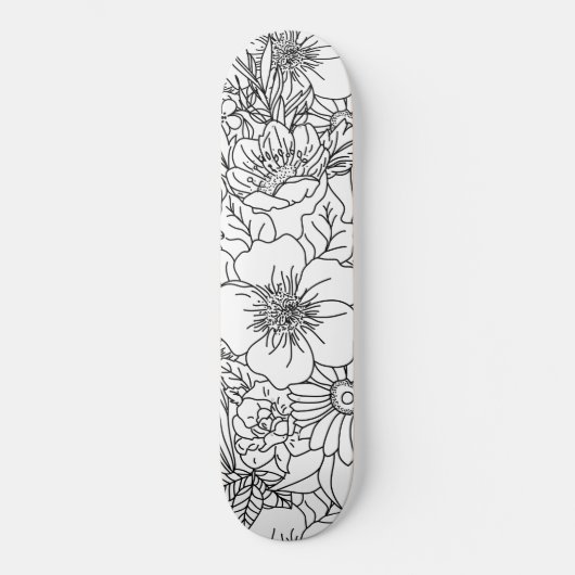Elegantes handgezeichnetes Blumendoodles-Design Skateboard (Vorderseite)