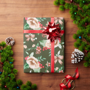 Elegantes, handgezeichnetes, grünes Blumenmuster Geschenkpapier