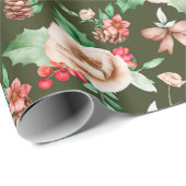 Elegantes, handgezeichnetes, grünes Blumenmuster Geschenkpapier (Rolleneckpunkt)