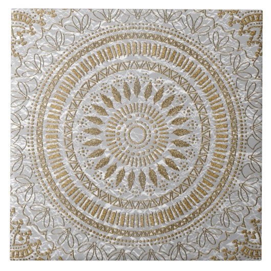 Elegantes handgezeichnetes Mandalendesign Fliese (Vorderseite)