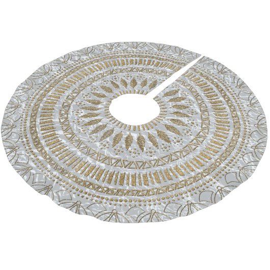 Elegantes handgezeichnetes Mandalendesign Polyester Weihnachtsbaumdecke (Schrägansicht)