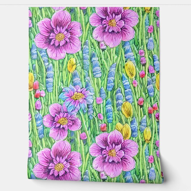 Elegantes, handgezeichnetes Muster schöner Blume Tapete (Abrollen)