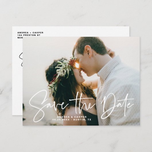 Elegantes handgezeichnetes Overlay-Foto Save the D Ankündigungspostkarte (Vorne/Hinten)