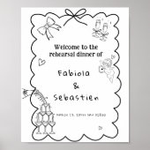 Elegantes handgezeichnetes Probe-Dinner Begrüßungs Poster (Vorne)