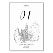 Elegantes handgezeichnetes Venue Mansion Illustrat Tischnummer (Rückseite)