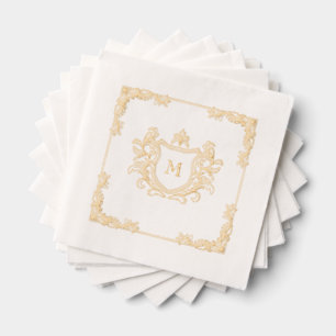 Elegantes handgezeichnetes Vintage-Wappen-Monogram Servietten Mit Folie