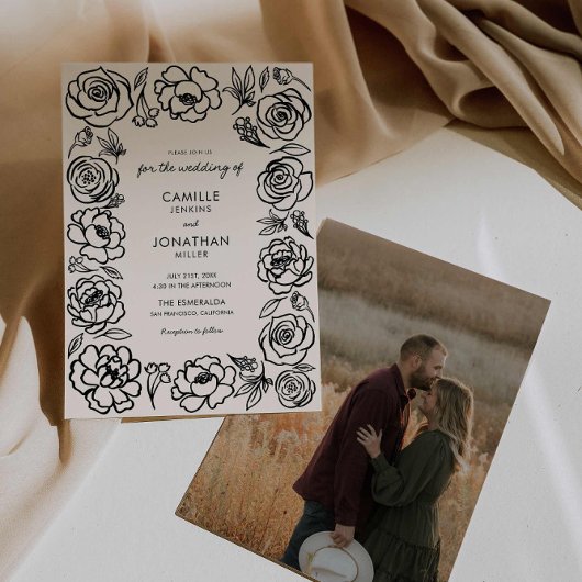 Elegantes, handgezogenes Foto für Hochzeitsfeiern Einladung