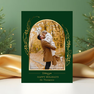 Elegantes handgezogenes Gold-Holly-Arch-Foto Feiertagskarte