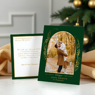 Elegantes handgezogenes Gold-Holly-Arch-Foto Feiertagspostkarte