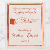 Elegantes handgezogenes Retro Orange Hochzeitswein Weinetikett (Einzelnes Label)